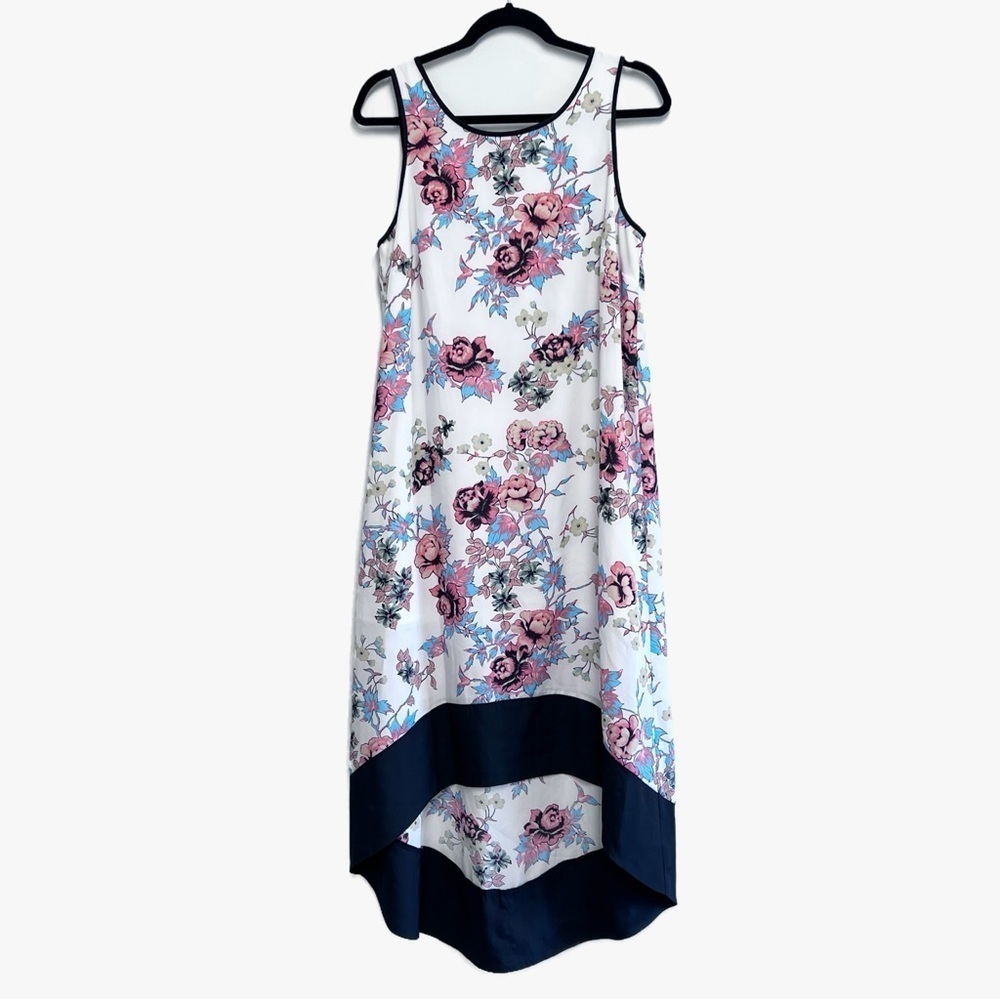 KENSIE Floral Luah High Low Pull Over Midi Dress White | Black | Blue | Pink